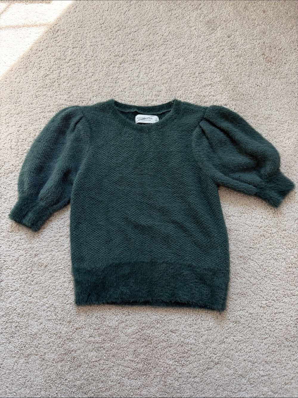 Abercrombie & Fitch Dark Green Puff Sleeve Crewneck Sweater